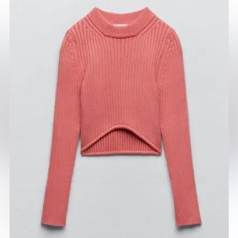 Coral Ribbed Knit Sweater